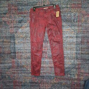 Cult of Individuality womens red an black foil Zen mid skinny pants 28 NWT